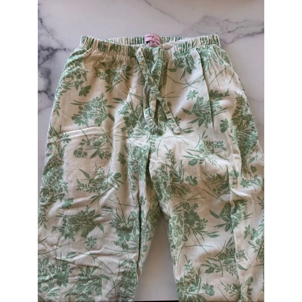 Paisley Lane girls 8 green sage cream floral puff sleeve 2 pc set blouse pants m